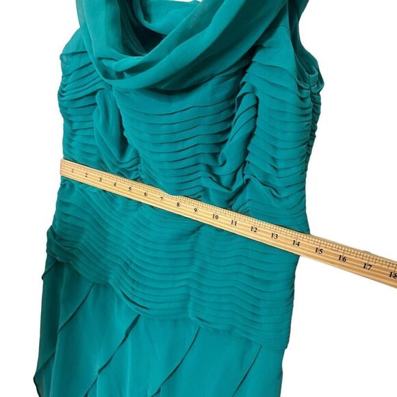 Tadashi Shoji Off Shoulder Maxi Dress Blue Women’s Size 8 Pleated Chiffon - Picture 12 of 16